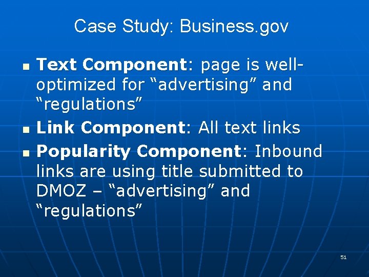 Case Study: Business. gov n n n Text Component: page is welloptimized for “advertising”