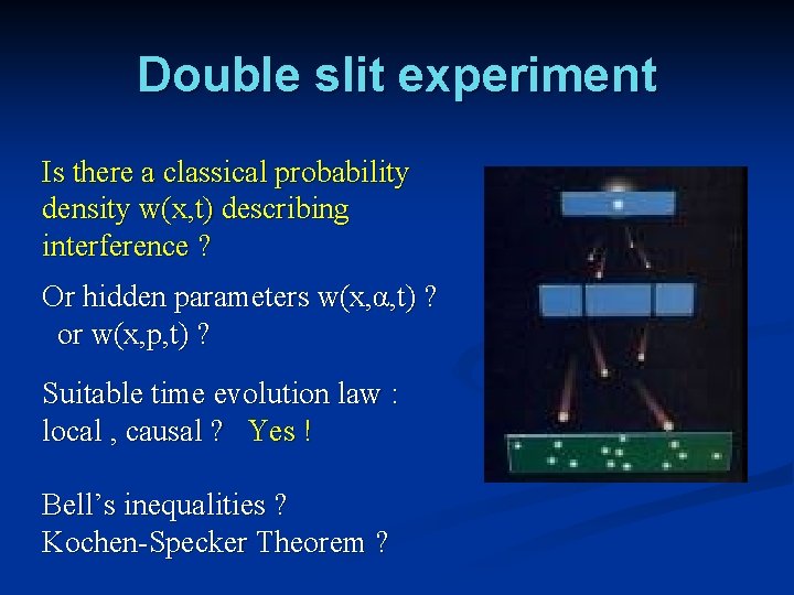 Double slit experiment Is there a classical probability density w(x, t) describing interference ?