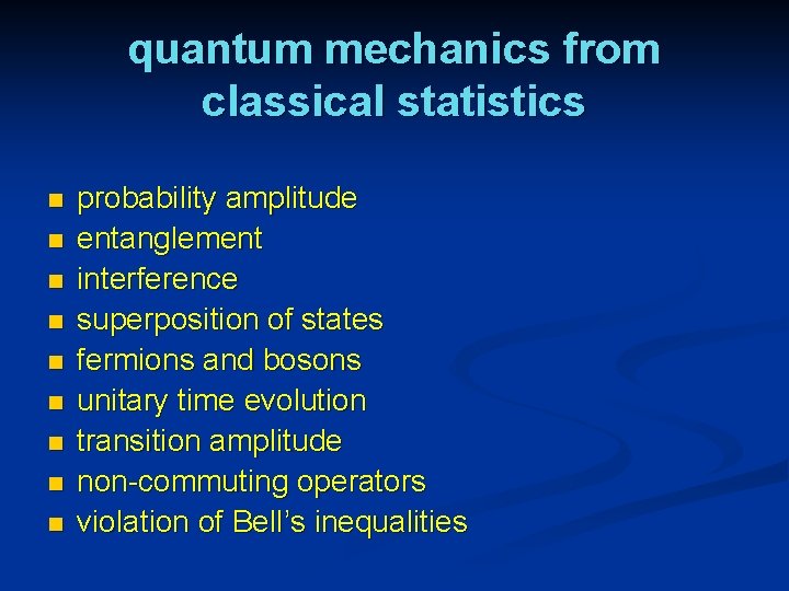 quantum mechanics from classical statistics n n n n n probability amplitude entanglement interference