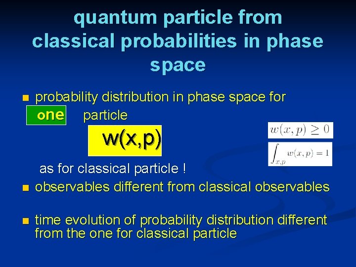 quantum particle from classical probabilities in phase space n probability distribution in phase space