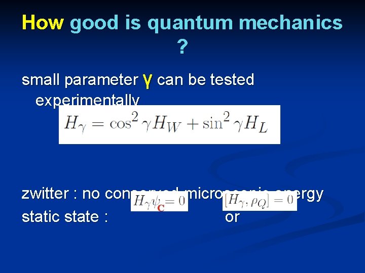 How good is quantum mechanics ? small parameter γ can be tested experimentally zwitter