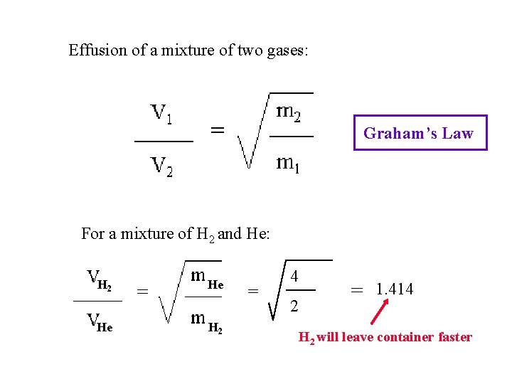 Effusion of a mixture of two gases: Graham’s Law For a mixture of H