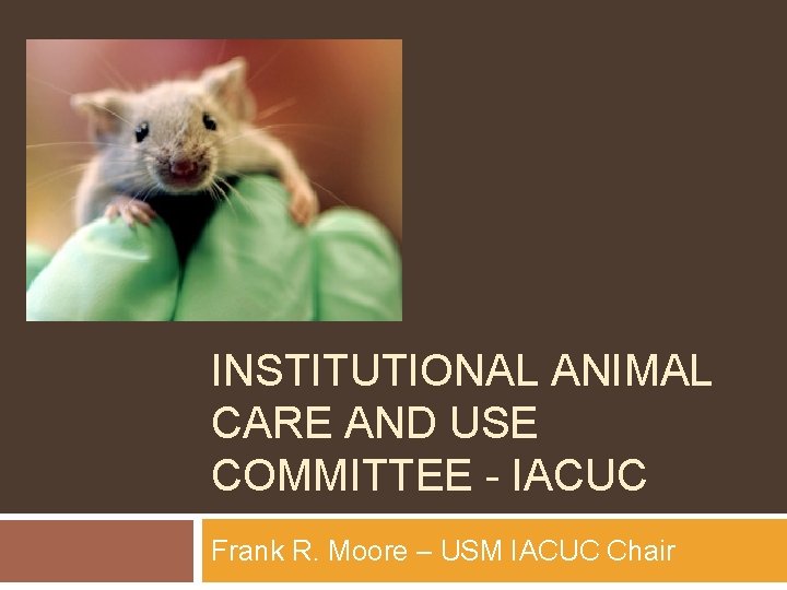 INSTITUTIONAL ANIMAL CARE AND USE COMMITTEE - IACUC Frank R. Moore – USM IACUC