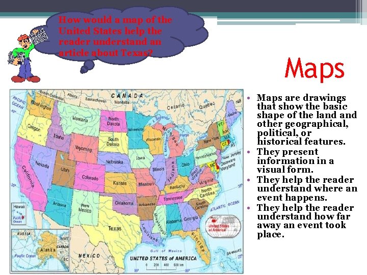 How would a map of the United States help the reader understand an article