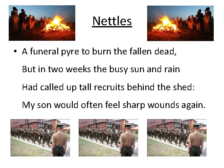 Nettles • A funeral pyre to burn the fallen dead, But in two weeks