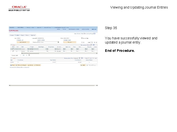 Viewing and Updating Journal Entries Step 35 You have successfully viewed and updated a