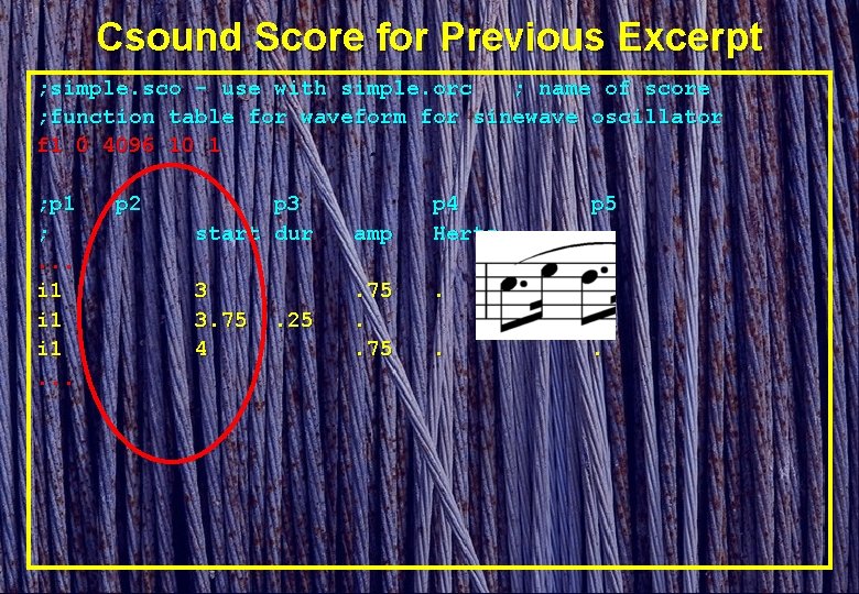 Csound Score for Previous Excerpt ; simple. sco - use with simple. orc ;