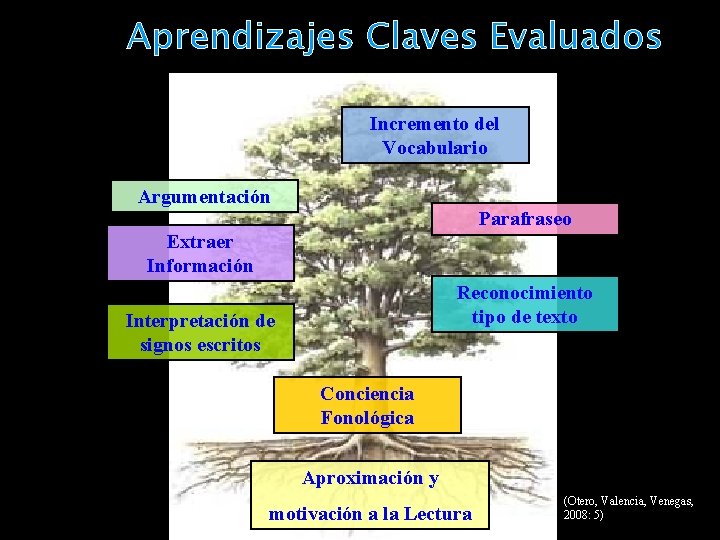 Aprendizajes Claves Evaluados Incremento del Vocabulario Argumentación Parafraseo Extraer Información Reconocimiento tipo de texto