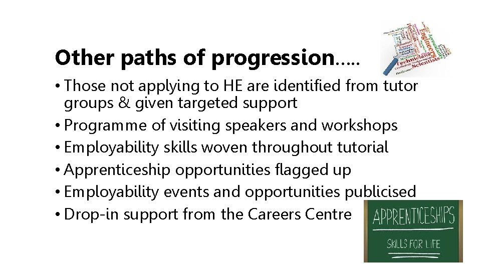 Other paths of progression…. . • Those not applying to HE are identified from