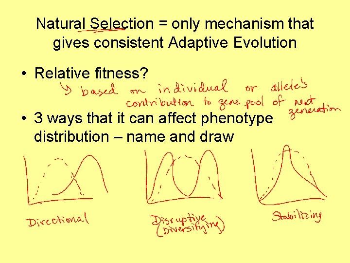 Natural Selection = only mechanism that gives consistent Adaptive Evolution • Relative fitness? •