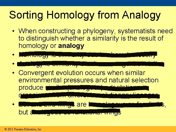 Sorting Homology from Analogy • When constructing a phylogeny, systematists need to distinguish whether