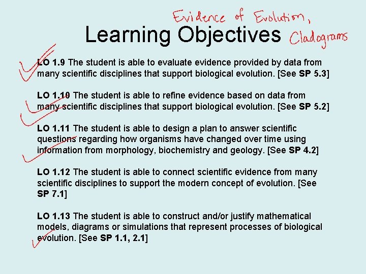 Learning Objectives LO 1. 9 The student is able to evaluate evidence provided by