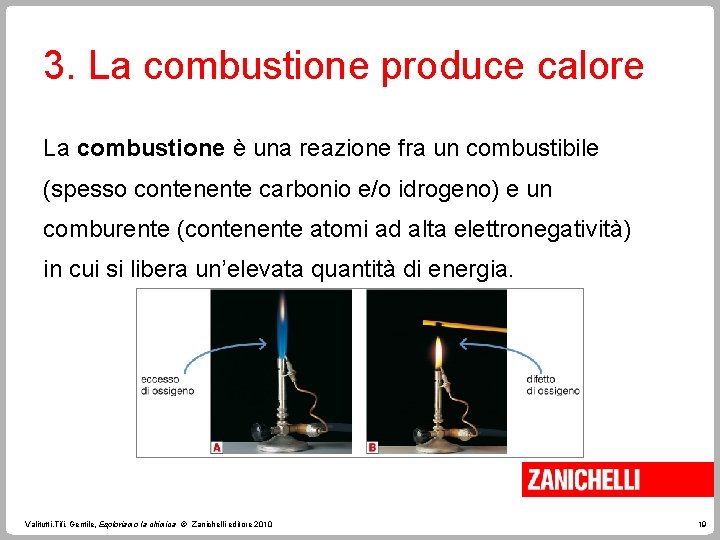 3. La combustione produce calore La combustione è una reazione fra un combustibile (spesso