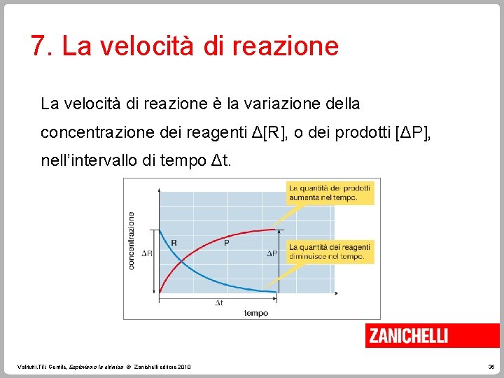 7. La velocità di reazione è la variazione della concentrazione dei reagenti Δ[R], o