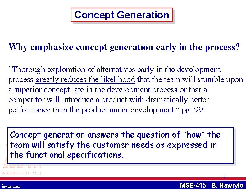 MSE415 Product Design Lecture 6 Chapter 6 Concept