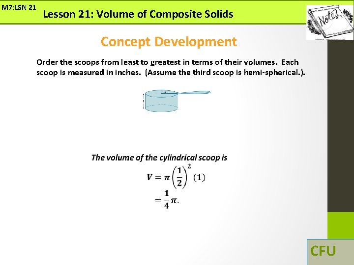 M 7: LSN 21 Lesson 21: Volume of Composite Solids Concept Development Order the