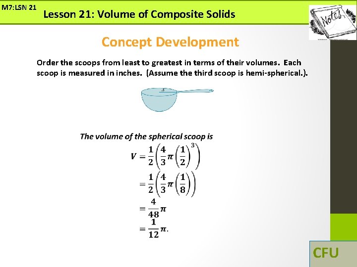 M 7: LSN 21 Lesson 21: Volume of Composite Solids Concept Development Order the