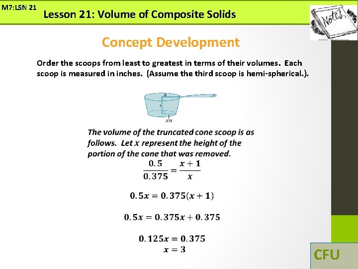 M 7: LSN 21 Lesson 21: Volume of Composite Solids Concept Development Order the