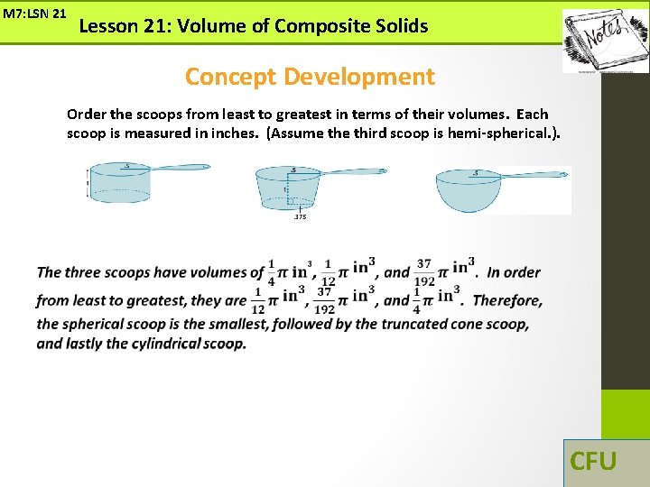 M 7: LSN 21 Lesson 21: Volume of Composite Solids Concept Development Order the