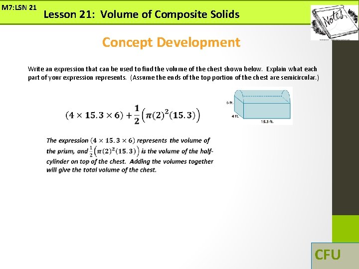M 7: LSN 21 Lesson 21: Volume of Composite Solids Concept Development Write an M 7: LSN 21 Lesson 21: Volume of Composite Solids Concept Development Write an