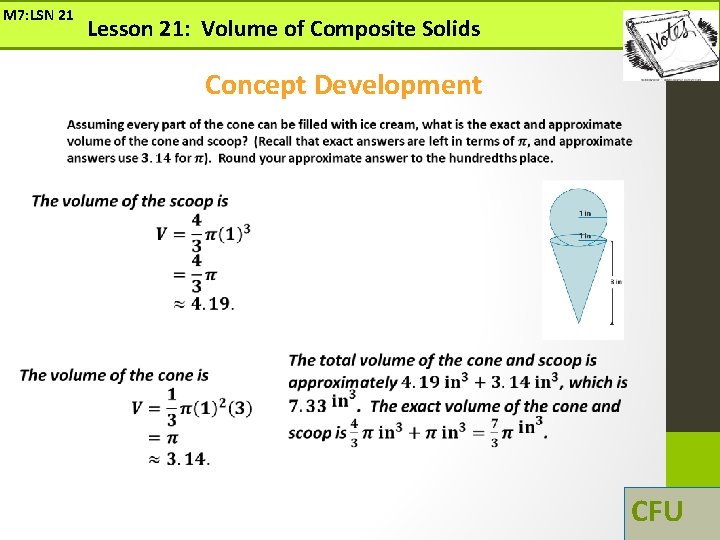 M 7: LSN 21 Lesson 21: Volume of Composite Solids Concept Development CFU 