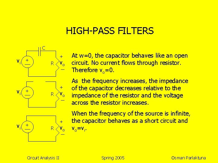 HIGH-PASS FILTERS C vi vi vi + + R vo vo As the frequency