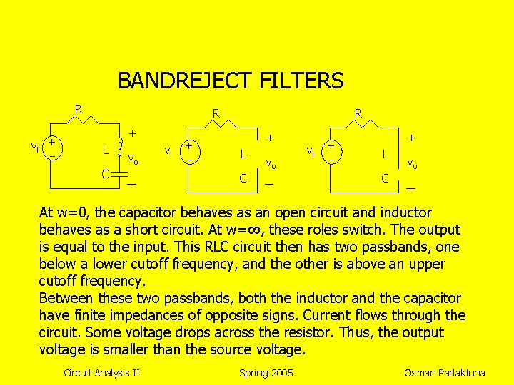 BANDREJECT FILTERS R vi + R + L vo C vi + + L