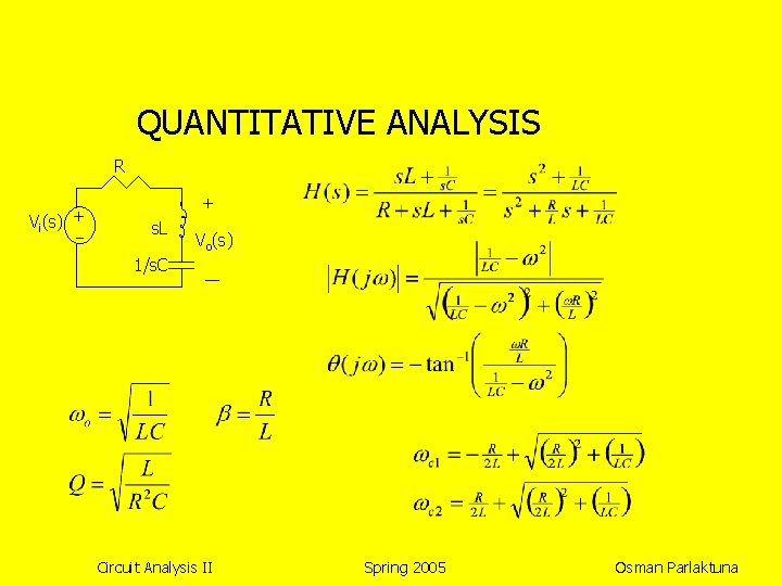 QUANTITATIVE ANALYSIS R Vi(s) + + s. L Vo(s) 1/s. C Circuit Analysis II