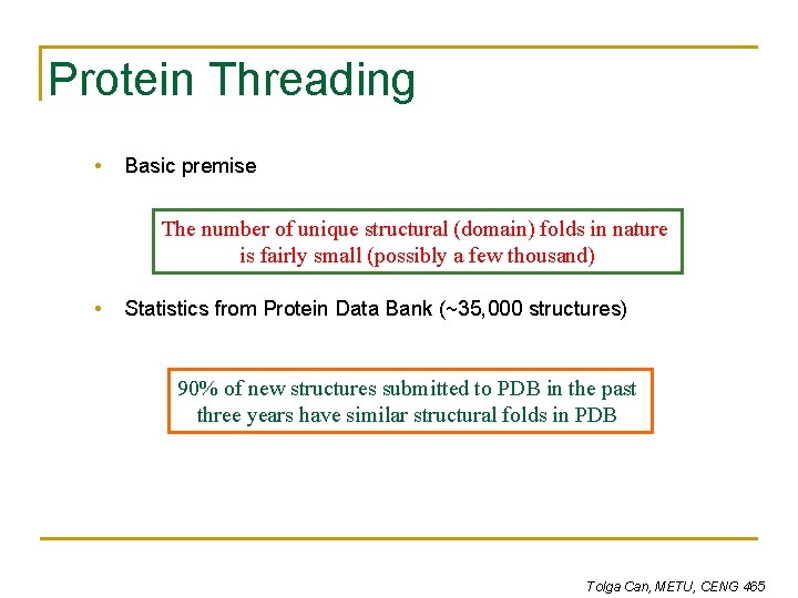 Protein Threading • Basic premise The number of unique structural (domain) folds in nature Protein Threading • Basic premise The number of unique structural (domain) folds in nature