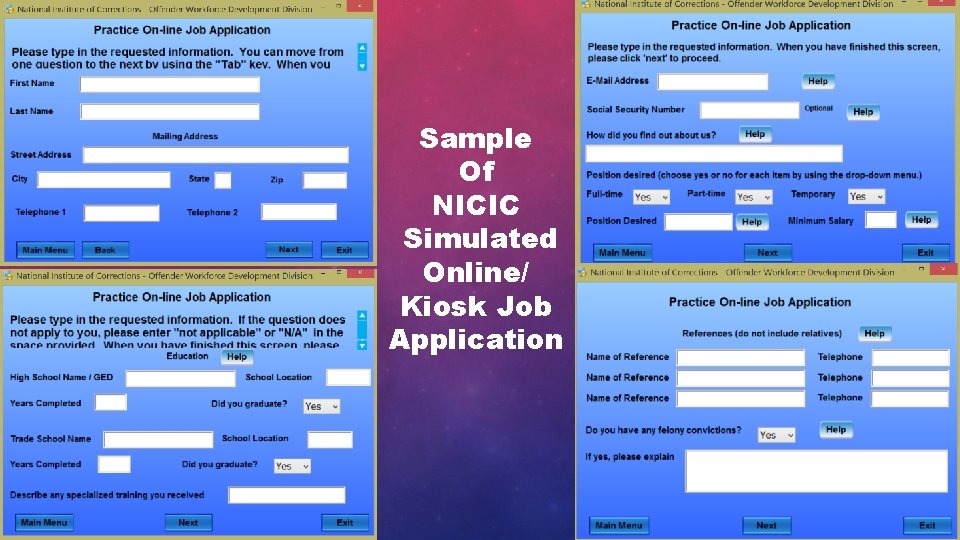 Sample Of NICIC Simulated Online/ Kiosk Job Application 