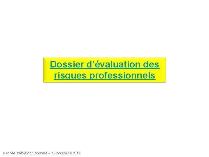 Dossier d’évaluation des risques professionnels Matinée prévention Nouméa – 12 novembre 2014 