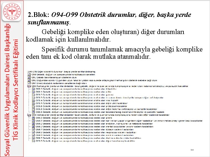 2. Blok: O 94 -O 99 Obstetrik durumlar, diğer, başka yerde sınıflanmamış. Gebeliği komplike