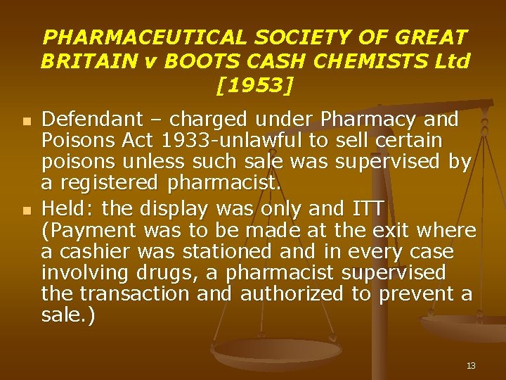PHARMACEUTICAL SOCIETY OF GREAT BRITAIN v BOOTS CASH CHEMISTS Ltd [1953] n n Defendant