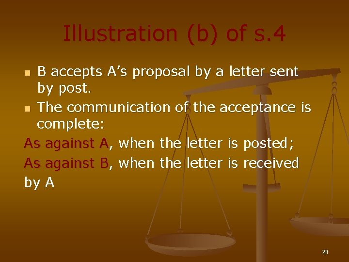 Illustration (b) of s. 4 B accepts A’s proposal by a letter sent by
