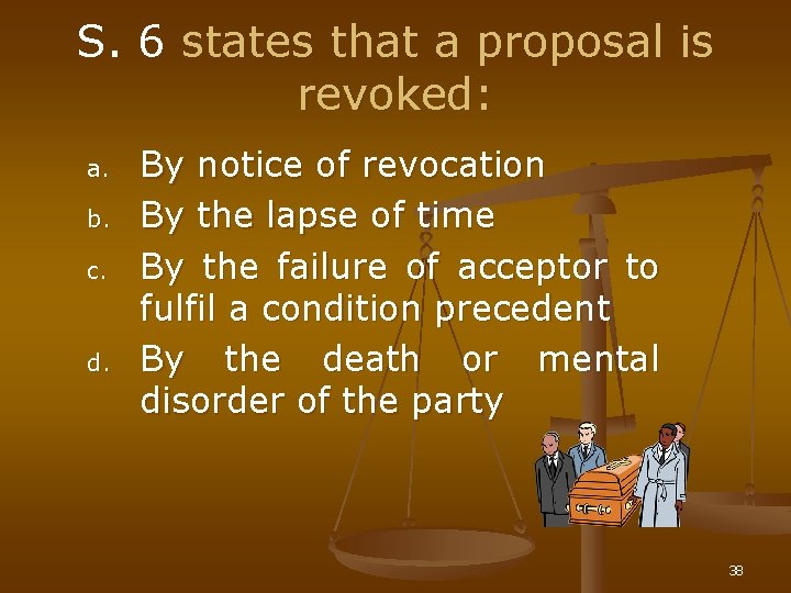S. 6 states that a proposal is revoked: a. b. c. d. By notice