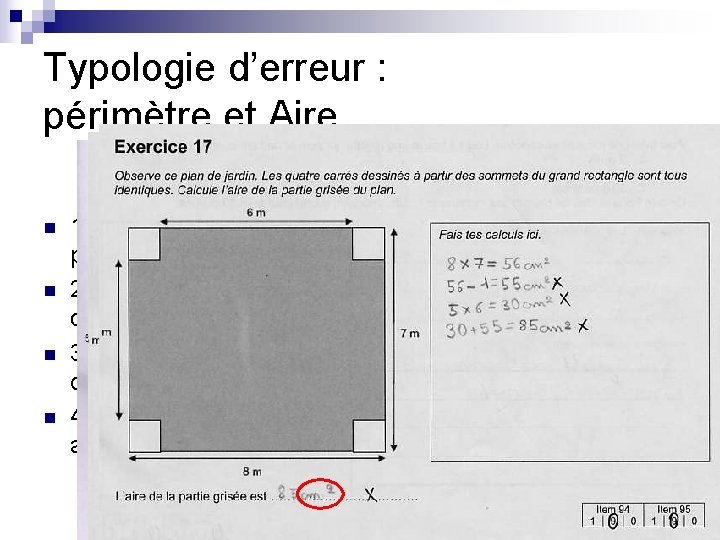 Typologie d’erreur : périmètre et Aire n n 1° des confusions aire / périmètre