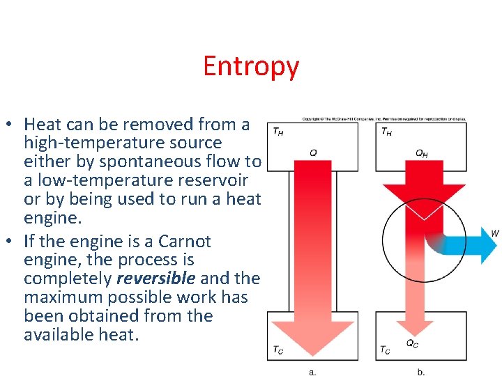 Entropy • Heat can be removed from a high-temperature source either by spontaneous flow