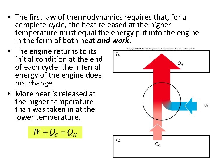  • The first law of thermodynamics requires that, for a complete cycle, the