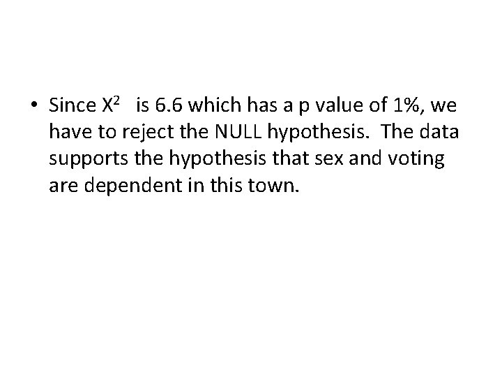  • Since X 2 is 6. 6 which has a p value of