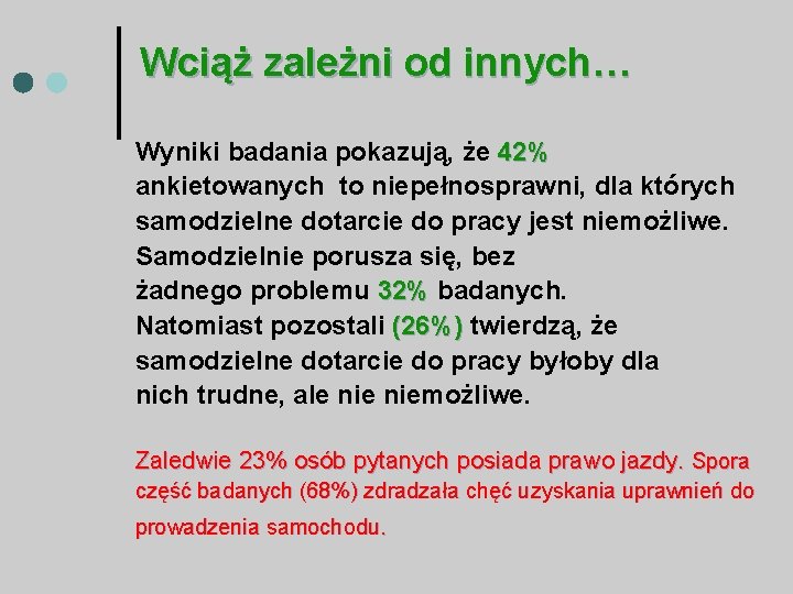 Wciąż zależni od innych… Wyniki badania pokazują, że 42% ankietowanych to niepełnosprawni, dla których