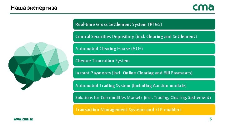Наша экспертиза Real-time Gross Settlement System (RTGS) Central Securities Depository (incl. Clearing and Settlement)