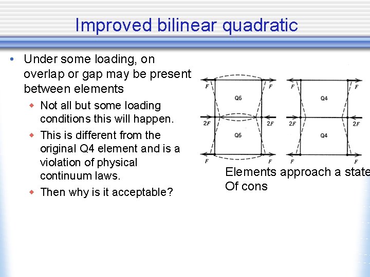 Improved bilinear quadratic • Under some loading, on overlap or gap may be present
