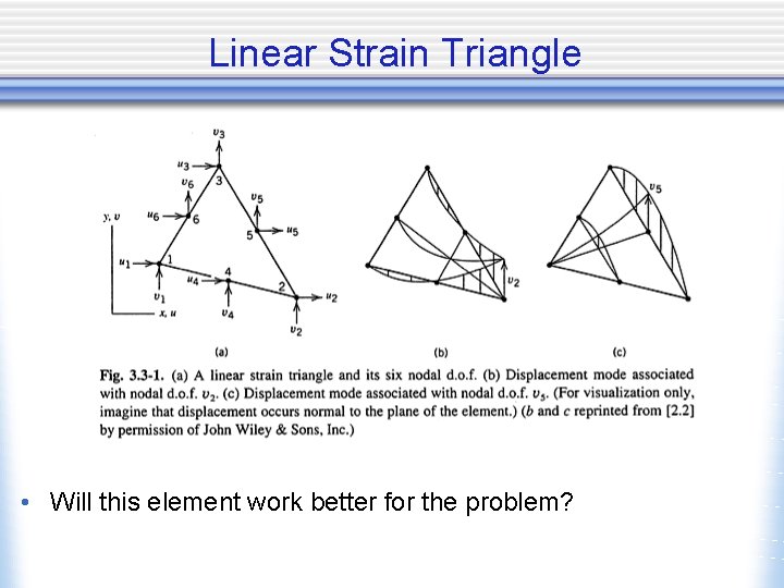 Linear Strain Triangle • Will this element work better for the problem? 