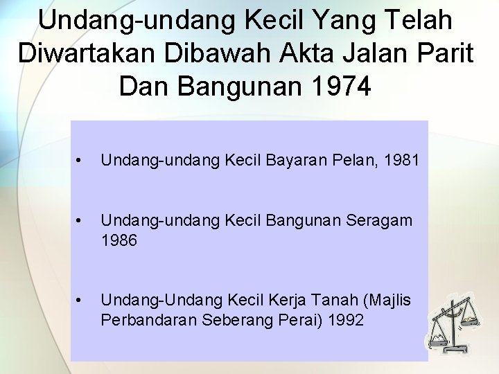 Undang-undang Kecil Yang Telah Diwartakan Dibawah Akta Jalan Parit Dan Bangunan 1974 • Undang-undang