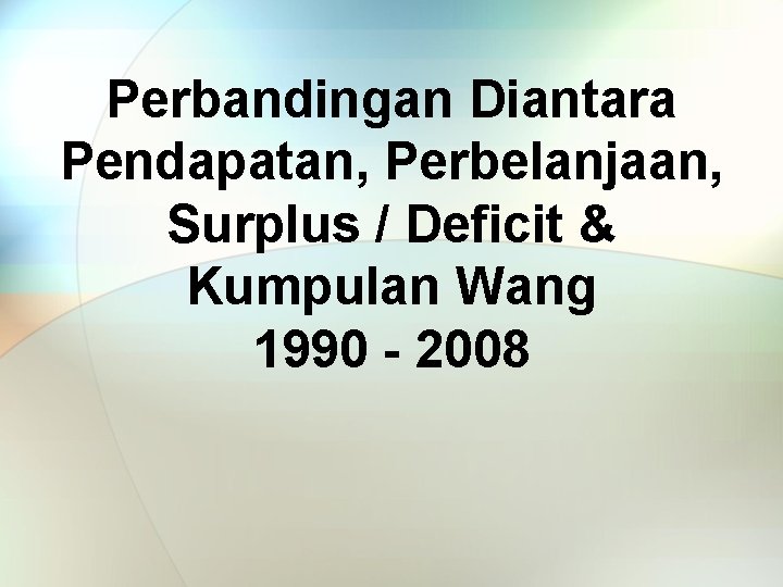 Perbandingan Diantara Pendapatan, Perbelanjaan, Surplus / Deficit & Kumpulan Wang 1990 - 2008 