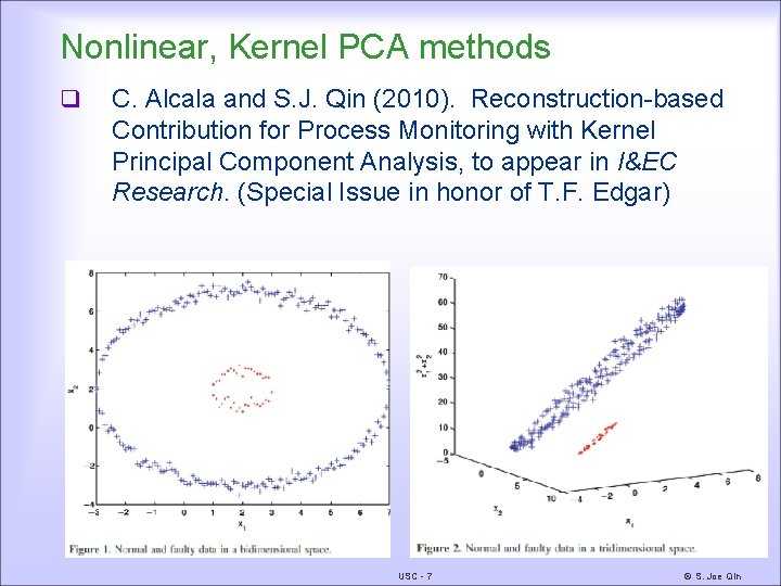 Nonlinear, Kernel PCA methods q C. Alcala and S. J. Qin (2010). Reconstruction-based Contribution