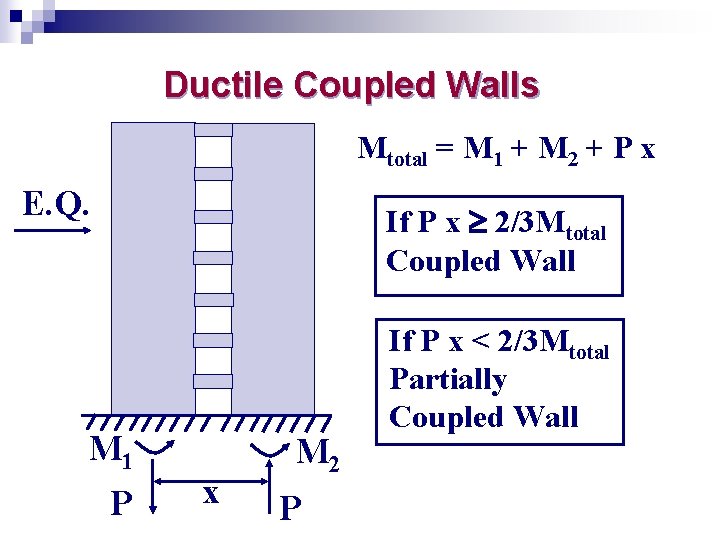 Ductile Coupled Walls Mtotal = M 1 + M 2 + P x E.
