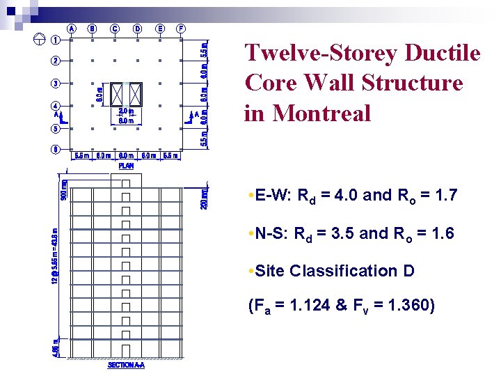 Twelve-Storey Ductile Core Wall Structure in Montreal • E-W: Rd = 4. 0 and