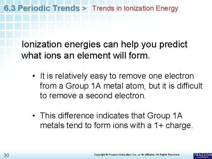 6. 3 Periodic Trends > Trends in Ionization Energy Ionization energies can help you