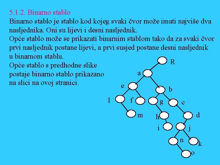 5. 1. 2. Binarno stablo je stablo kod kojeg svaki čvor može imati najviše